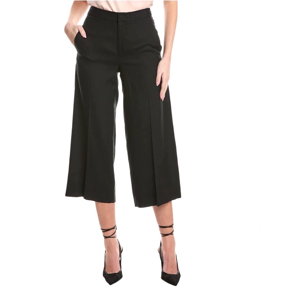 VINCE Wide Leg Linen Blend Lightweight Cropped Black Wide Leg Pants Size 12